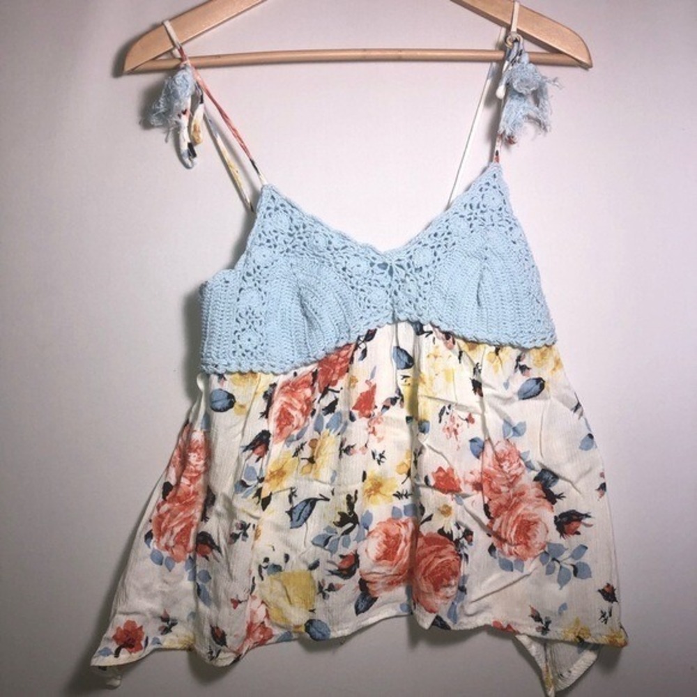 American rag crochet floral print boho top